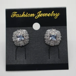 Diamond Rhodium Plated Earrings for Women Girls Brass Stud Earring