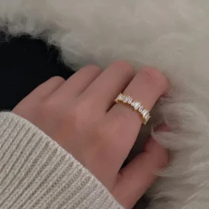 Gold crystal stacking band ring 2